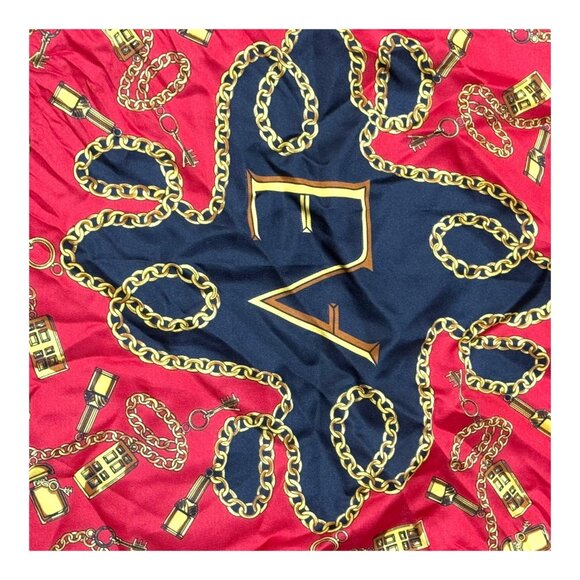 Elizabeth Arden Red Door Silk Scarf 32.5" Red & Black Chain Print Made In Italy - Picture 3 of 8